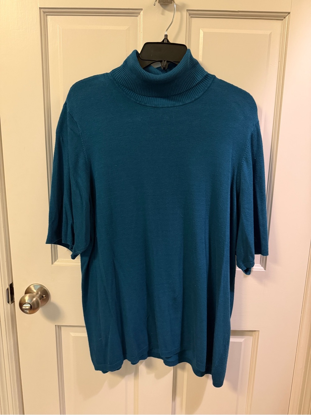 Vintage Turtleneck Short Sleeve Knit Sweater Top - Peacock Blue Teal 2X